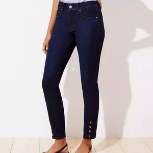 Loft Curvy Snap Hem Skinny Jeans - Mid Indigo Wash